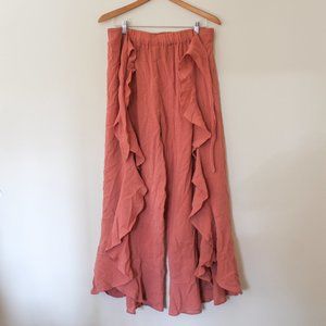 Venus Wide Leg Sheer Cotton Linen Coral Wrap Pants Large with Tie in Front